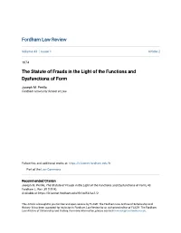 The Statute of Frauds in the Light of the Functions and Dysfunctions of Form