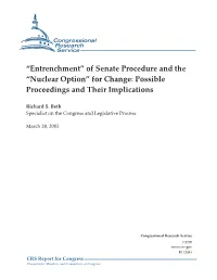 "Entrenchment" of Senate Procedure and the "Nuclear Option" For