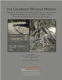 The Colorado Wickiup Project Volume IV Part I