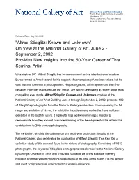 "Alfred Stieglitz: Known and Unknown" on View at the National