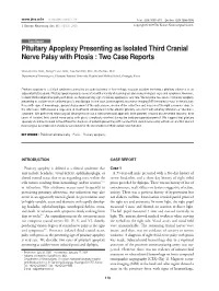 Pituitary Apoplexy Presenting As Isolated Third Cranial Nerve Palsy with Ptosis : Two Case Reports