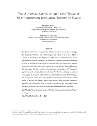 The Autonomization of Abstract Wealth: New Insights on the Labor Theory of Value