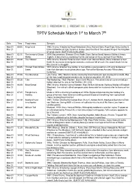 TPTV Schedule March 1St to March 7Th