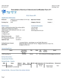 Description of Services Ordered and Certification Form 471 FCC Form