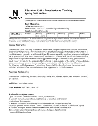 Education 1301 – Introduction to Teaching Spring 2019 Online