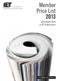 IET MEM Price List 2013.Indd 2 23/10/2012 16:25 IET Journals