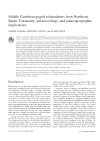 Middle Cambrian Gogiid Echinoderms from Northeast Spain: Taxonomy, Palaeoecology, and Palaeogeographic Implications