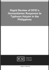 Rapid Review of DFID's Humanitarian Response to Typhoon Haiyan in The
