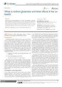 What Is Sodium Glutamate and What Effects It Has on Health