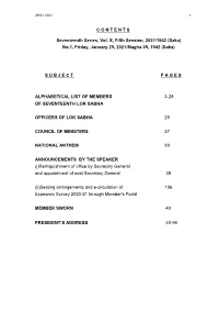 C O N T E N T S Seventeenth Series, Vol. X, Fifth Session, 2021/1942