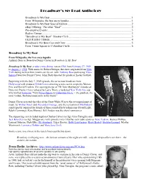 Broadway's My Beat Naming Standard
