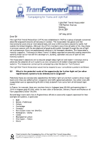 LRTA Response to Dft Call on Light Rail