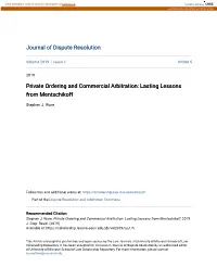 Private Ordering and Commercial Arbitration: Lasting Lessons from Mentschikoff