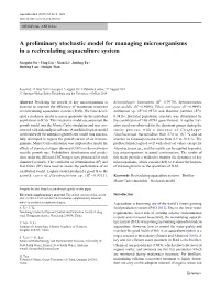 A Preliminary Stochastic Model for Managing Microorganisms in a Recirculating Aquaculture System
