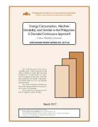 Energy Consumption, Weather Variability, and Gender in the Philippines: a Discrete/Continuous Approach Connie Bayudan-Dacuycuy