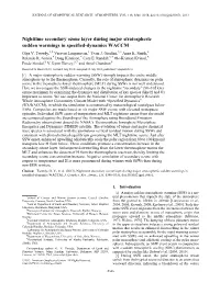Nighttime Secondary Ozone Layer During Major Stratospheric Sudden Warmings in Speciﬁed-Dynamics WACCM Olga V