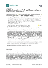 Stability Evaluation of DMT and Harmala Alkaloids in Ayahuasca Tea Samples