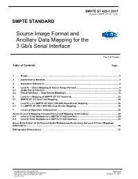 Source Image Format and Ancillary Data Mapping for the 3 Gb/S Serial