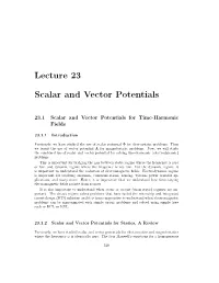 Lecture 23 Scalar and Vector Potentials