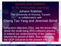 Quarks and Hadrons in the Primordial Universe, December 11, 2020