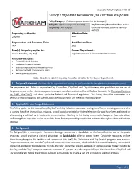 Use of Corporate Resources for Election Purposes Policy