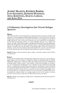 A Preliminary Investigation Into Private Refugee Sponsors