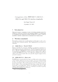 Comparison of the IEEE 802.11, 802.15.1, 802.15.4 and 802.15.6 Wireless Standards