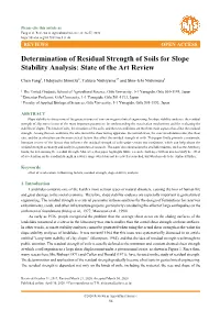 Determination of Residual Strength of Soils for Slope Stability Analysis: State of the Art Review