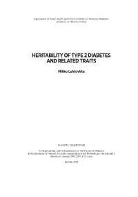 Heritability of Type 2 Diabetes and Related Traits