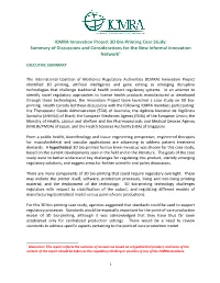 ICMRA Innovation Project 3D Bio-Printing Case Study: Summary of Discussions and Considerations for the New Informal Innovation Network1