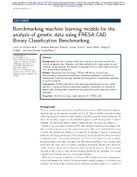 Benchmarking Machine Learning Models for the Analysis of Genetic Data Using FRESA.CAD Binary Classiﬁcation Benchmarking