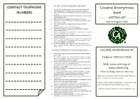 Cocaine Anonymous Kent ---MEETING LIST