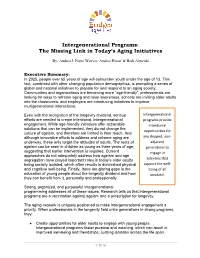 Intergenerational Programs: the Missing Link in Today's Aging