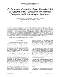 Performance of Jute(Corchorus Capsularis L.) As Affected by the Application of Combined Inorganic and Vermicompost Fertilizers