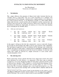 SYNTACTIC VS. POST-SYNTACTIC MOVEMENT* Susi Wurmbrand