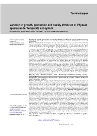 Variation in Growth, Production and Quality Attributes of Physalis Species Under Temperate Ecosystem