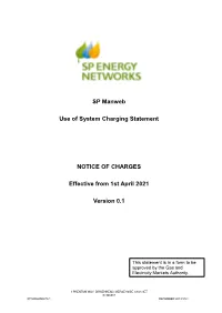 SP Manweb Use of System Charging Statement NOTICE of CHARGES