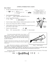 ANTENNA INTRODUCTION / BASICS Rules of Thumb