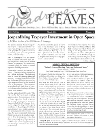 Jeopardizing Taxpayer Investment in Open Space