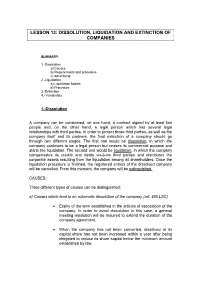 Lesson 13: Dissolution, Liquidation and Extinction of Companies