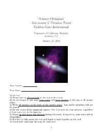Science Olympiad Astronomy C Division Event Golden Gate Invitational