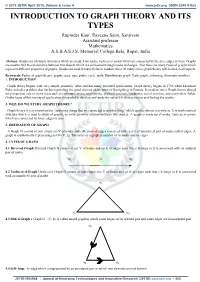 INTRODUCTION to GRAPH THEORY and ITS TYPES Rupinder Kaur, Raveena Saini, Sanjivani Assistant Professor Mathematics A.S.B.A.S.J.S