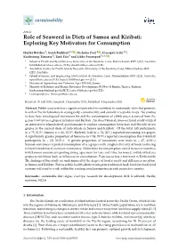 Role of Seaweed in Diets of Samoa and Kiribati: Exploring Key Motivators for Consumption