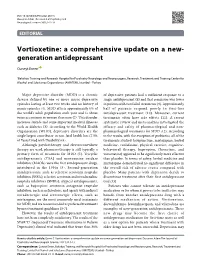 Vortioxetine: a Comprehensive Update on a New- Generation Antidepressant