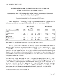 Activision Blizzard Announces Better-Than-Expected Third Quarter 2012 Financial Results