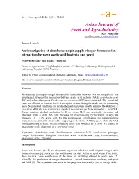 An Investigation of Simultaneous Pineapple Vinegar Fermentation Interaction Between Acetic Acid Bacteria and Yeast