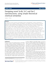 Designing Novel Sn-Bi, Si-C and Ge-C Nanostructures, Using Simple Theoretical Chemical Similarities Aristides D Zdetsis