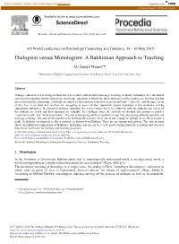 Dialogism Versus Monologism: a Bakhtinian Approach to Teaching