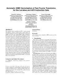 Automatic SIMD Vectorization of Fast Fourier Transforms for the Larrabee and AVX Instruction Sets