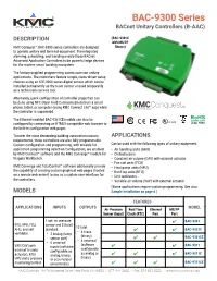 BAC-9300 Series Bacnet Unitary Controllers (B-AAC)